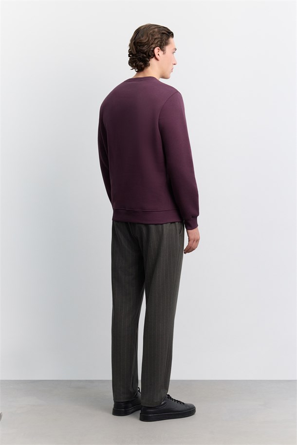 Bordo Bisiklet Yaka 3 İplik Şardonlu -5 Dereceye Dayanıklı Sweatshirt