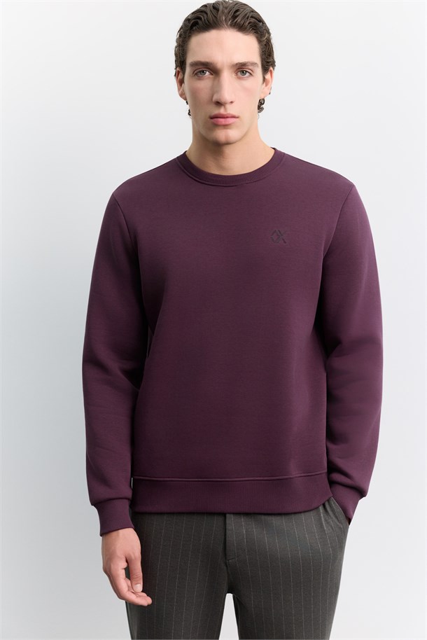 Bordo Bisiklet Yaka 3 İplik Şardonlu -5 Dereceye Dayanıklı Sweatshirt
