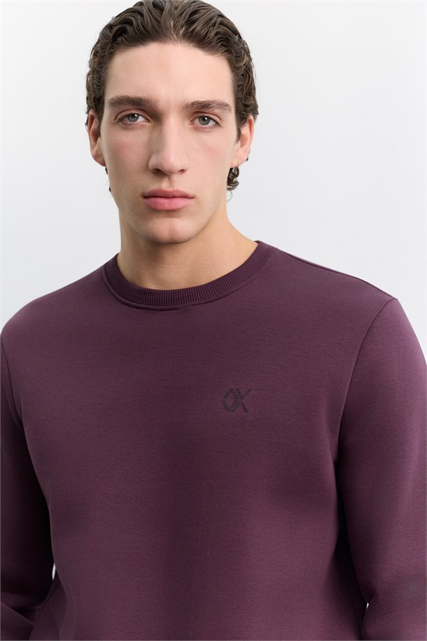 Bordo Bisiklet Yaka 3 İplik Şardonlu -5 Dereceye Dayanıklı Sweatshirt