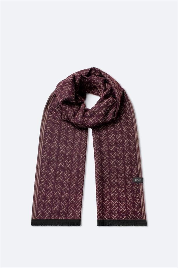 Bordo Viskon Karışımlı Püsküllü Desenli Şal