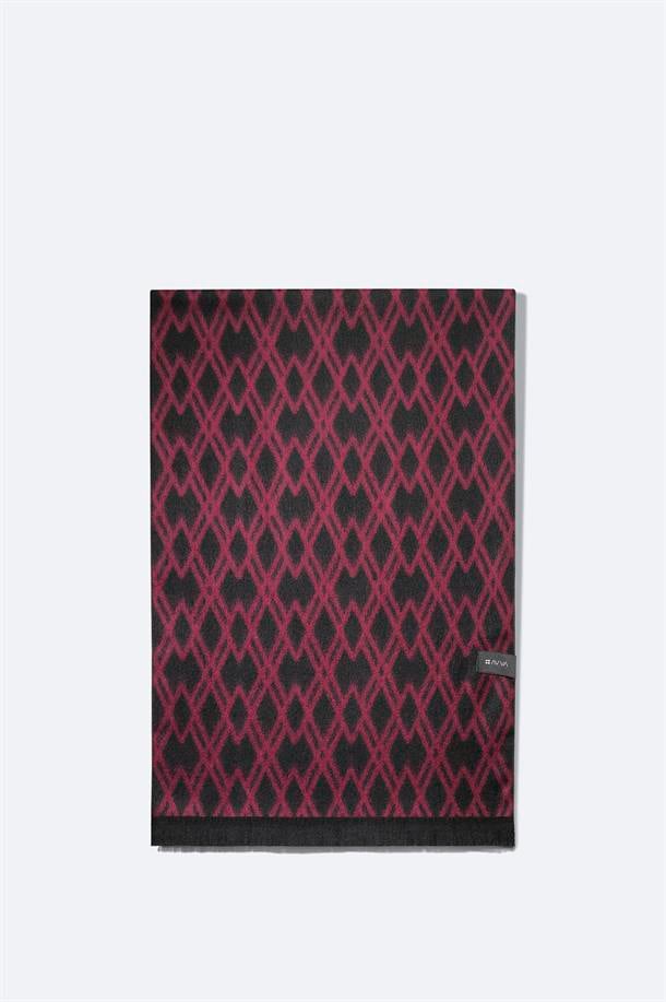 Bordo Viskon Karışımlı Püsküllü Desenli Şal