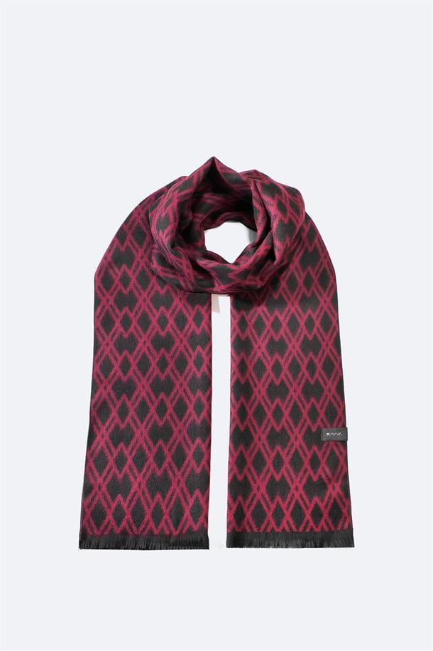 Bordo Viskon Karışımlı Püsküllü Desenli Şal