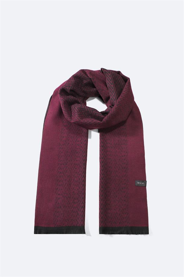 Bordo Viskon Karışımlı Püsküllü Desenli Şal