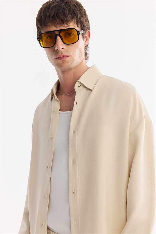 Ekru Alttan Britli Yaka Nefes Alan Soft Touch Gömlek