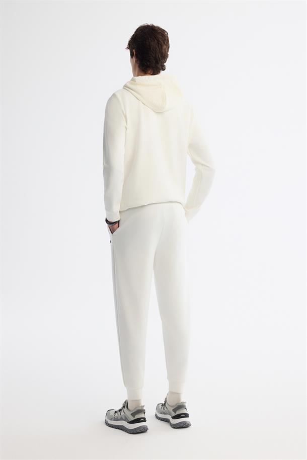 Ekru Beli Lastikli Bağcıklı Elastan Eşofman Altı