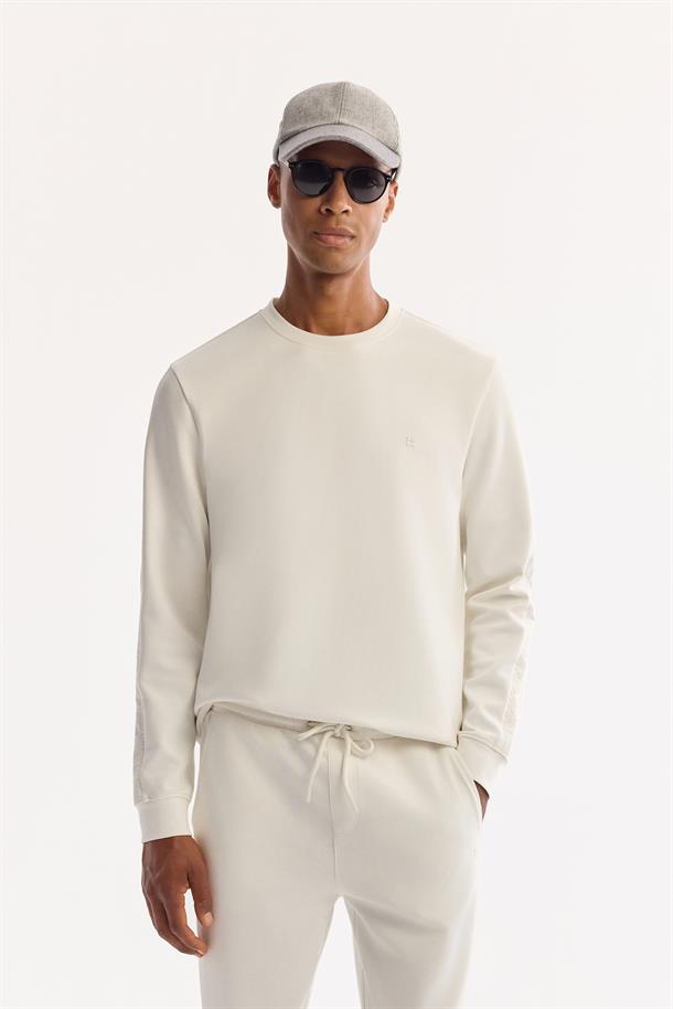 Ekru Beli Lastikli Bağcıklı Pamuklu Bi-Stretch Eşofman Altı