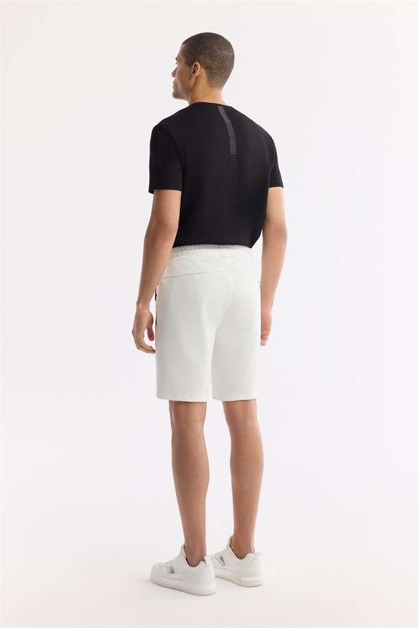 Ekru Beli Lastikli Bağcıklı Bi-Stretch İnterlok Şort