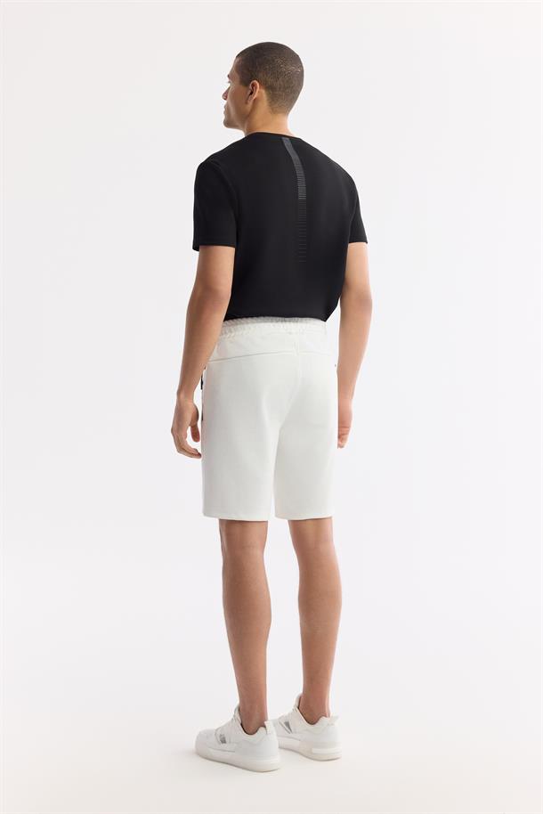 Ekru Beli Lastikli Bağcıklı Bi-Stretch İnterlok Şort