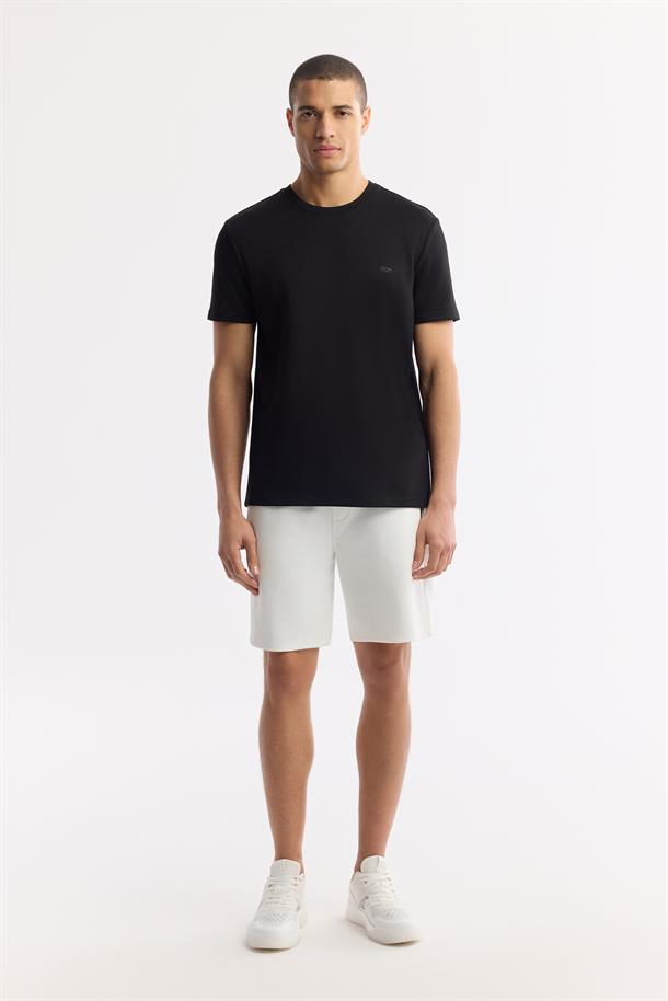 Ekru Beli Lastikli Bağcıklı Bi-Stretch İnterlok Şort