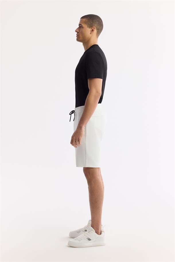 Ekru Beli Lastikli Bağcıklı Bi-Stretch İnterlok Şort