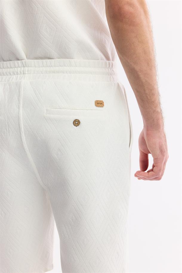 Ekru Beli Lastikli Bağcıklı Viskon Karışımlı Örme Şort