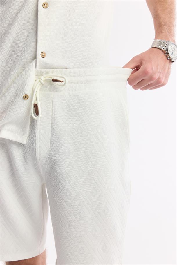 Ekru Beli Lastikli Bağcıklı Viskon Karışımlı Örme Şort