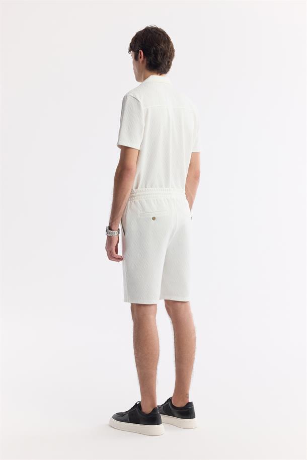 Ekru Beli Lastikli Bağcıklı Viskon Karışımlı Örme Şort