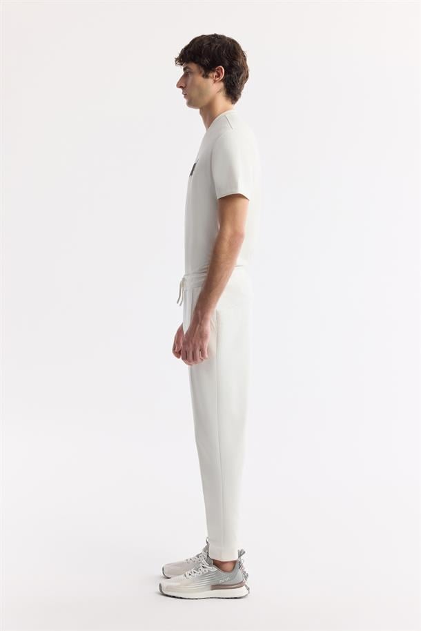 Ekru Beli Lastikli Bağcıklı Bi-Stretch Eşofman Altı