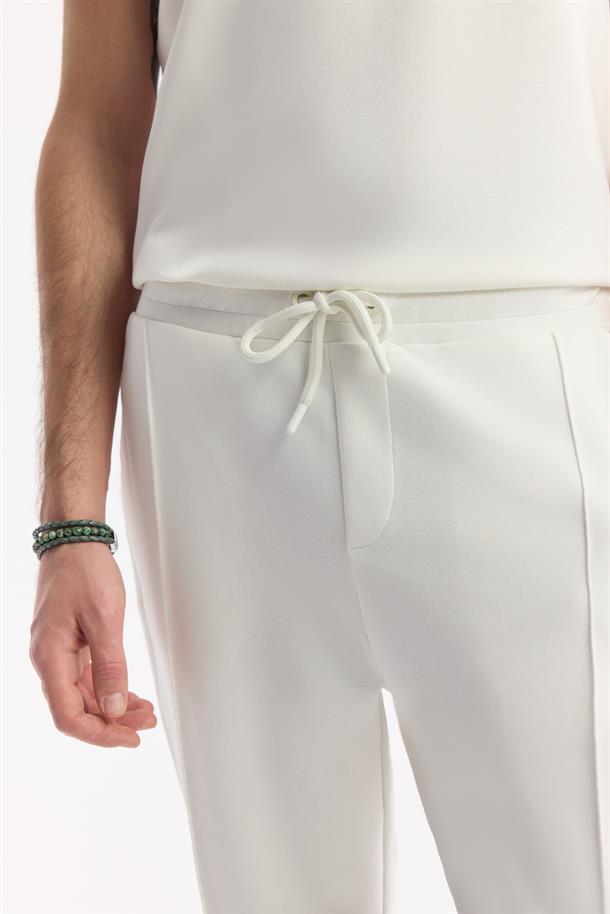 Ekru Beli Lastikli Bağcıklı Bi-Stretch Eşofman Altı