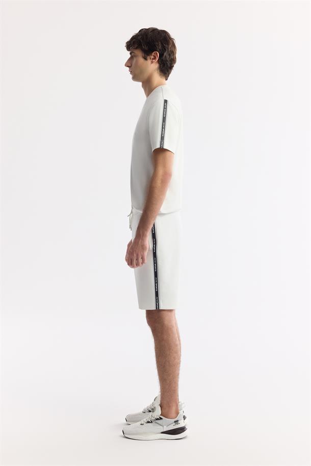 Ekru Beli Lastikli Bağcıklı Bi-Stretch İnterlok Örme Şort