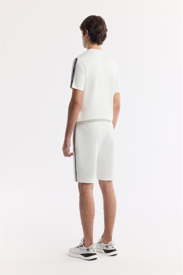 Ekru Beli Lastikli Bağcıklı Bi-Stretch İnterlok Örme Şort