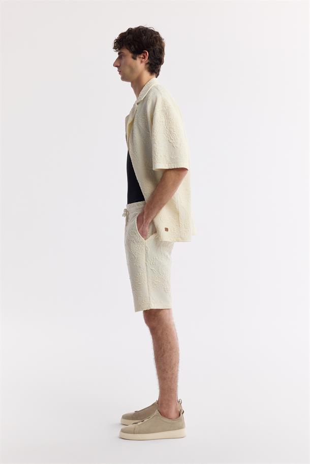 Ekru Beli Lastikli Bağcıklı Pamuklu Örme Şort