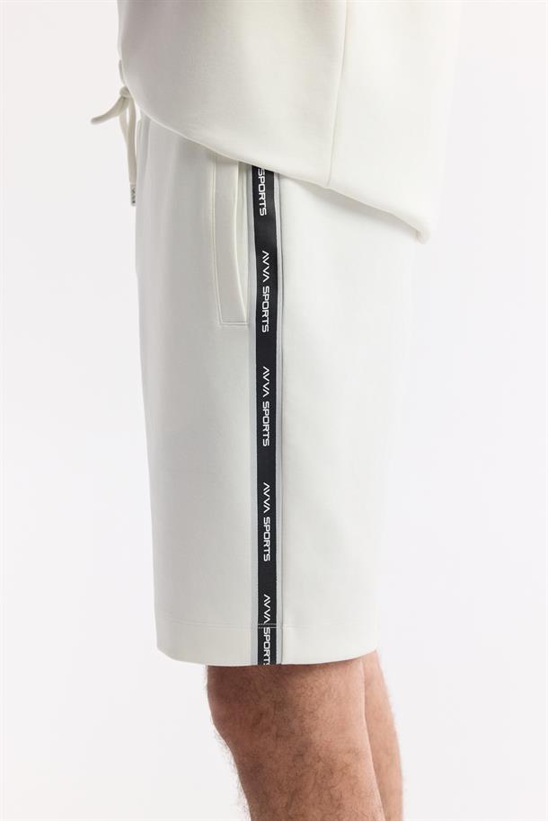 Ekru Beli Lastikli Bağcıklı Bi-Stretch İnterlok Örme Şort