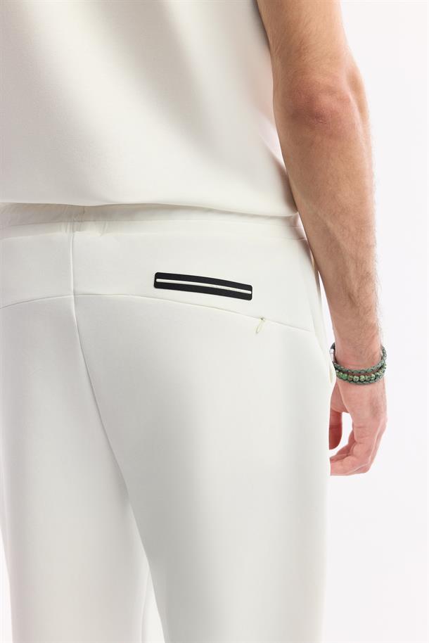 Ekru Beli Lastikli Bağcıklı Bi-Stretch Eşofman Altı