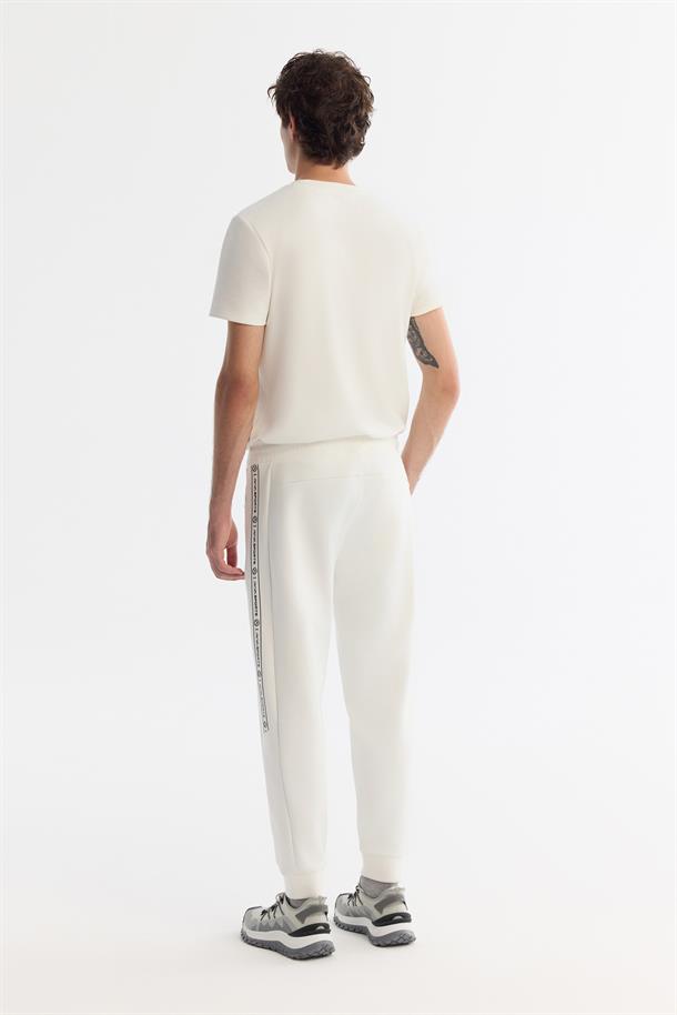 Ekru Beli Lastikli Bağcıklı Elastan Eşofman Altı