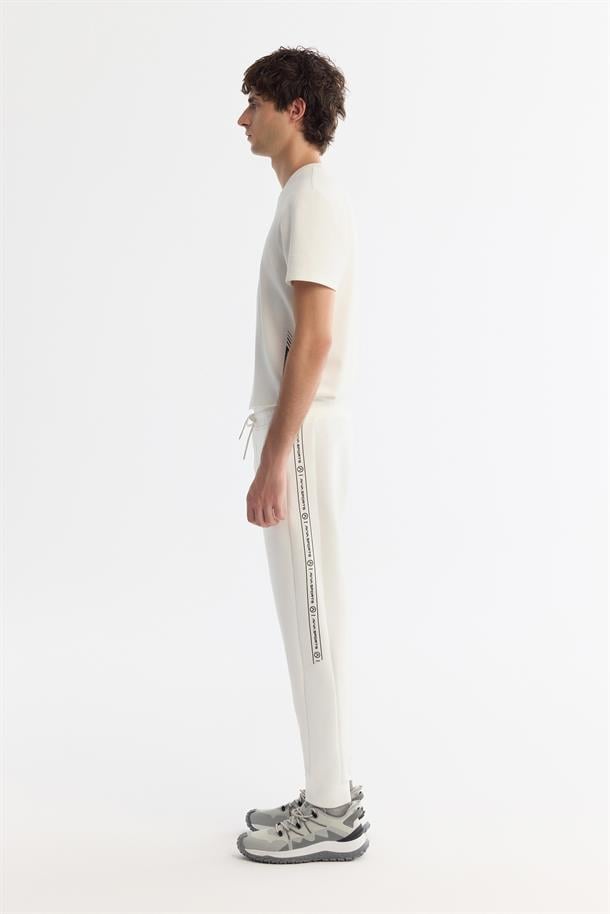 Ekru Beli Lastikli Bağcıklı Elastan Eşofman Altı