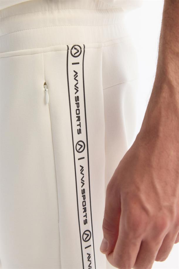 Ekru Beli Lastikli Bağcıklı Elastan Eşofman Altı