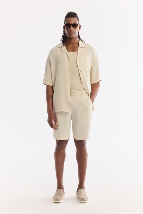 Ekru Beli Lastikli Soft Touch Nefes Alan Şort