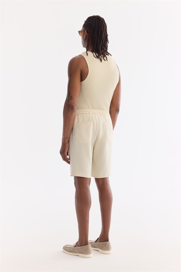 Ekru Beli Lastikli Soft Touch Nefes Alan Şort