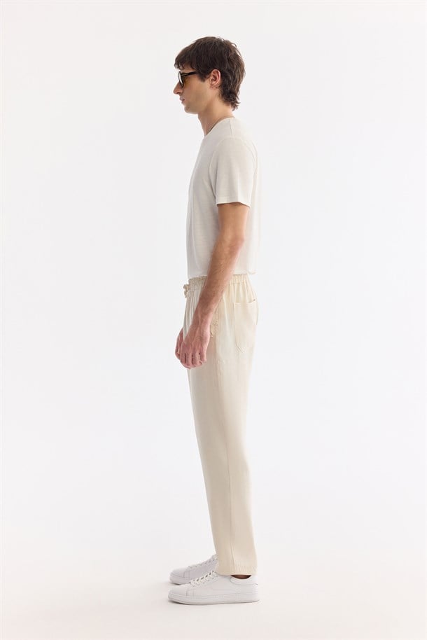Ekru Beli Lastikli Nefes Alan Soft Touch Jogger Pantolon