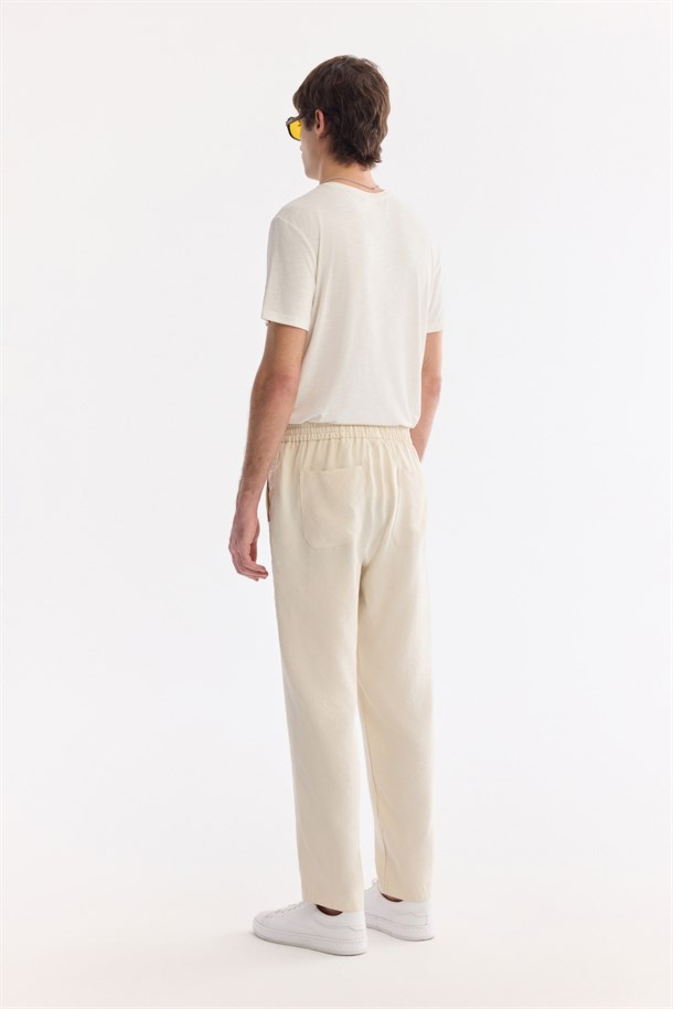 Ekru Beli Lastikli Nefes Alan Soft Touch Jogger Pantolon