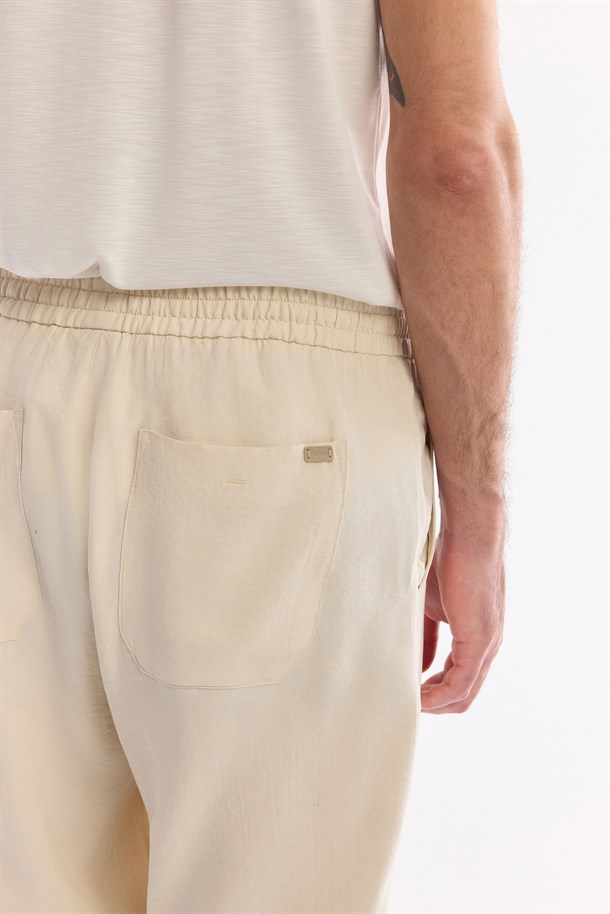 Ekru Beli Lastikli Nefes Alan Soft Touch Jogger Pantolon