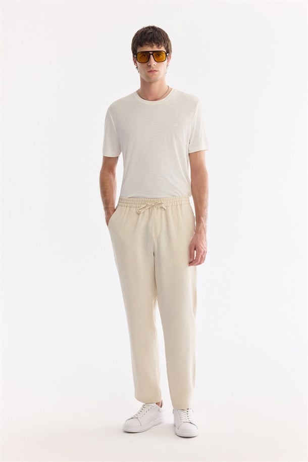 Ekru Beli Lastikli Nefes Alan Soft Touch Jogger Pantolon