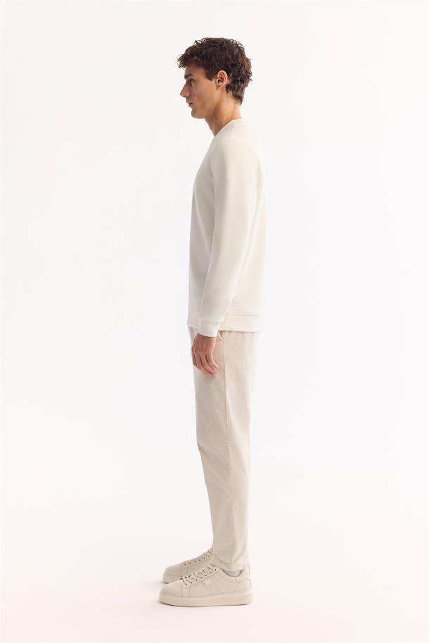 Ekru Bisiklet Yaka Kolay Ütülenen Bi-Stretch Baskılı Sweatshirt