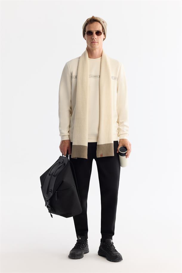 Ekru Bisiklet Yaka Baskılı Soft Touch Sweatshirt