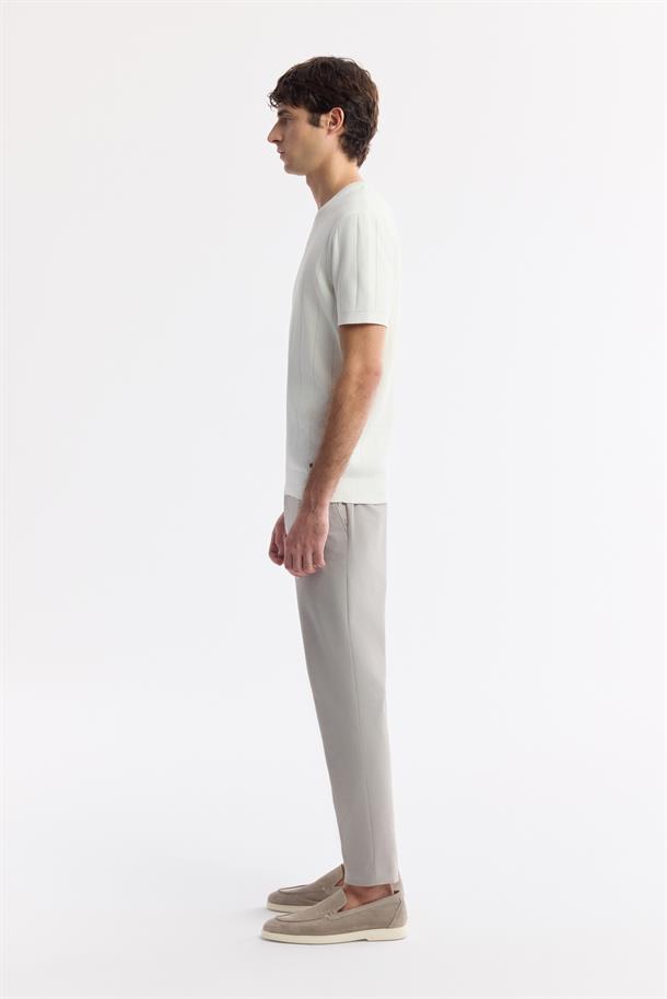 Ekru Bisiklet Yaka Triko T-Shirt