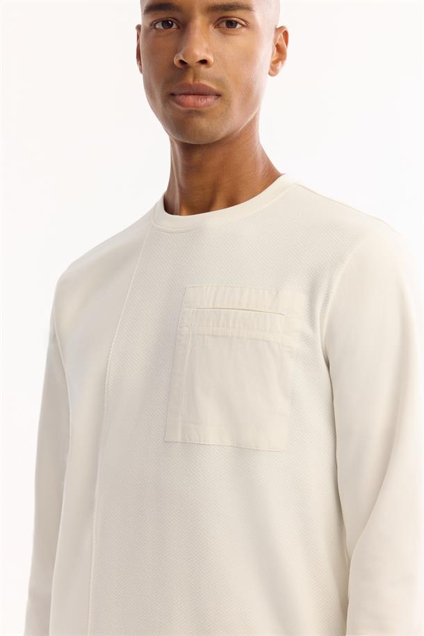 Ekru Bisiklet Yaka Kolay Ütülenen Bi-Stretch Sweatshirt
