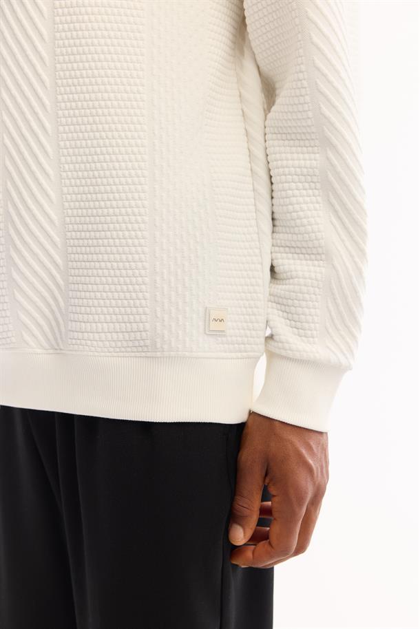 Ekru Bisiklet Yaka Kolay Ütülenen Elastan Sweatshirt