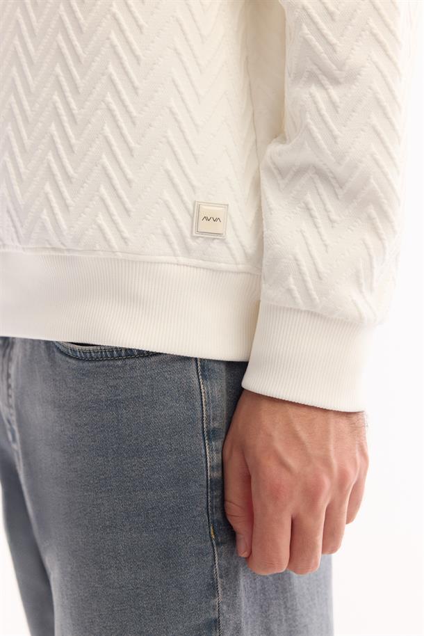 Ekru Bisiklet Yaka Kolay Ütülenen Elastan Sweatshirt