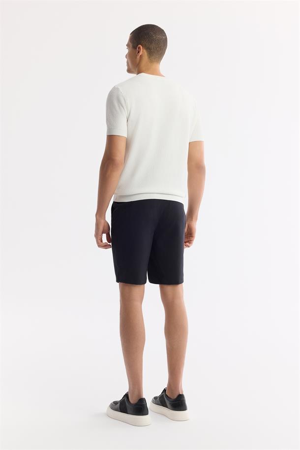 Ekru Bisiklet Yaka Viskon Karışımlı Triko T-Shirt