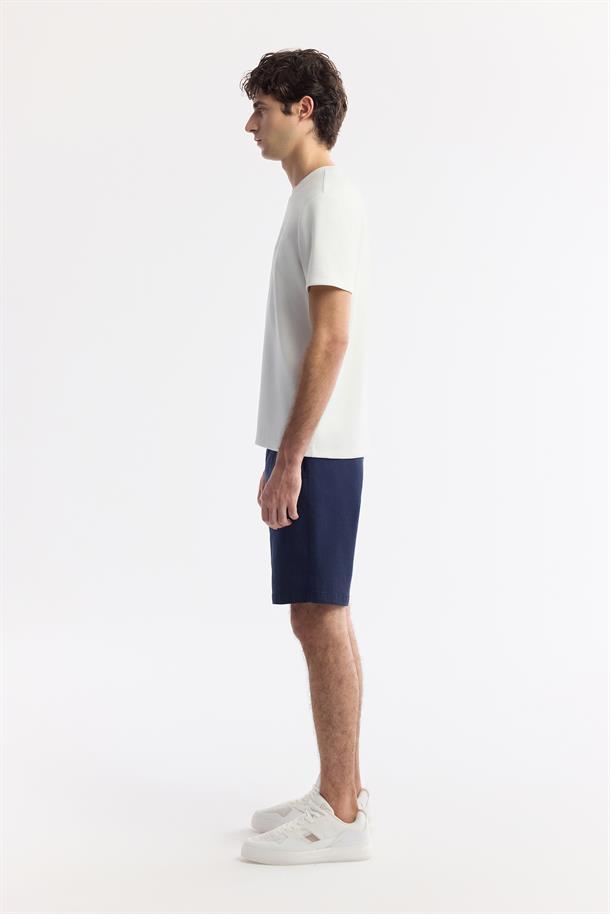 Ekru Bisiklet Yaka Baskılı Bi-Stretch İnterlok T-Shirt