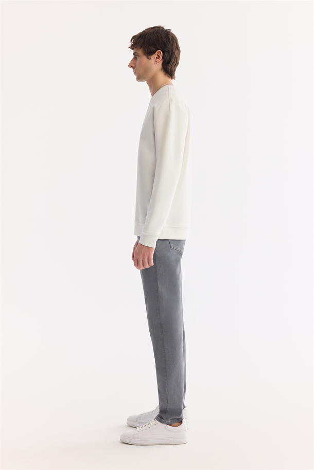 Ekru Bisiklet Yaka Pamuklu Kolay Ütülenen Sweatshirt