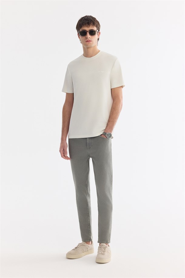 Ekru Bisiklet Baskılı Viskon Karışımlı İnterlok T-Shirt