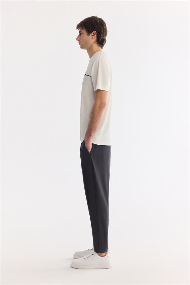 Ekru Bisiklet Yaka Baskılı Soft Touch T-Shirt