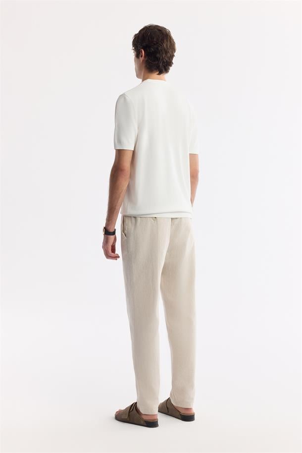 Ekru Bisiklet Yaka Rayon Triko T-Shirt