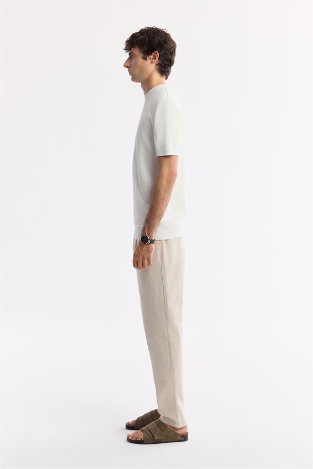 Ekru Bisiklet Yaka Rayon Triko T-Shirt