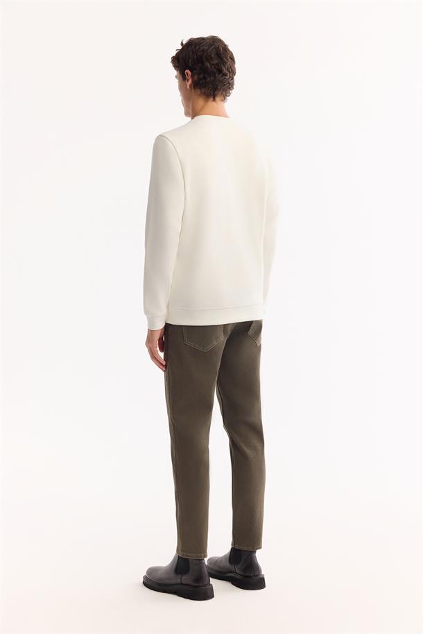 Ekru Bisiklet Yaka Kolay Ütülenen Bi-Stretch Baskılı Sweatshirt