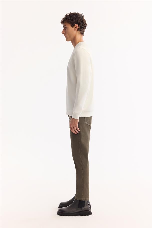 Ekru Bisiklet Yaka Kolay Ütülenen Bi-Stretch Baskılı Sweatshirt