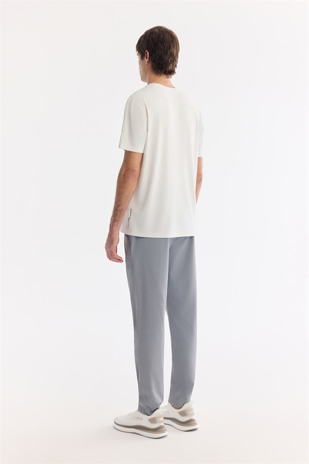 Ekru Bisiklet Yaka Nefes Alan Soft Touch Baskılı T-Shirt