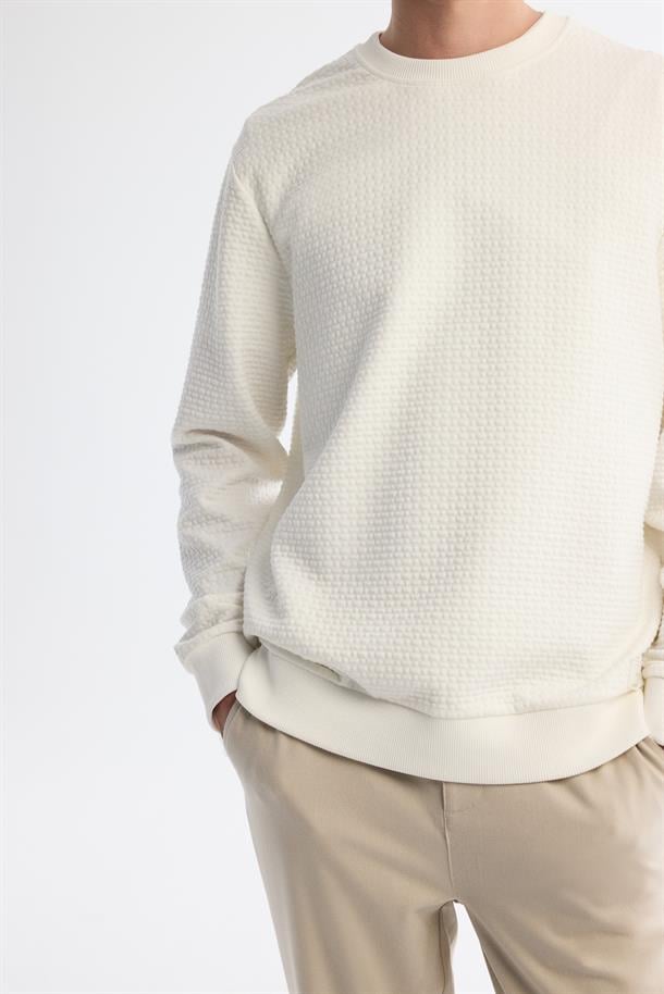 Ekru Bisiklet Yaka Baskılı İnterlok Sweatshirt